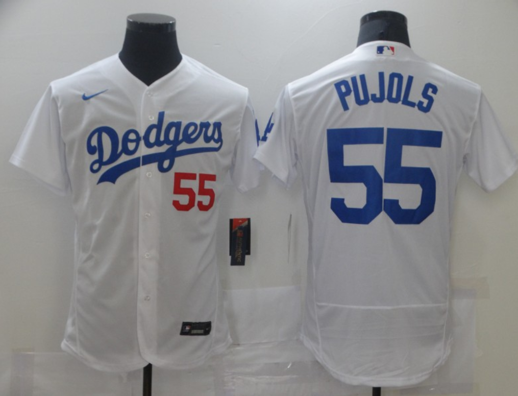 Men's Los Angeles Dodgers #55 Albert Pujols White Flex Base Sttiched Jersey